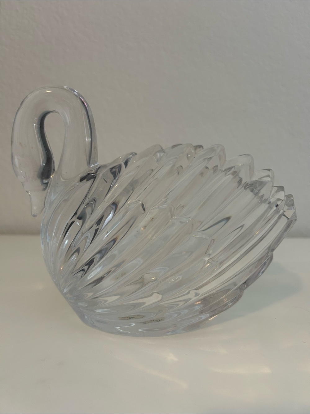 Vintage Lead Crystal Swan Bowl Art Deco Candle Pen Holder Teleflora Gifts
